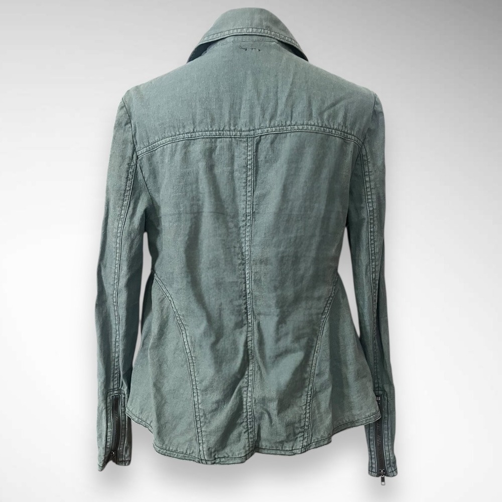 FREE PEOPLE Women's Blueish Green Linen Blend Moto Jacket Medium | EUC - Picture 6 of 8